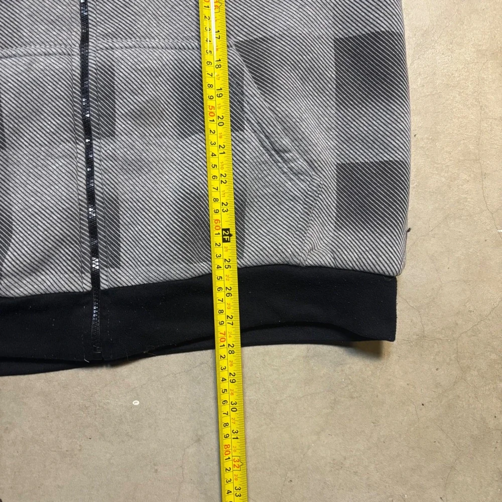 Level's Sportswear Mens XL Checkered Sherpa Lined Zip Hoodie Grey Y2K Skater - Picture 6 of 6